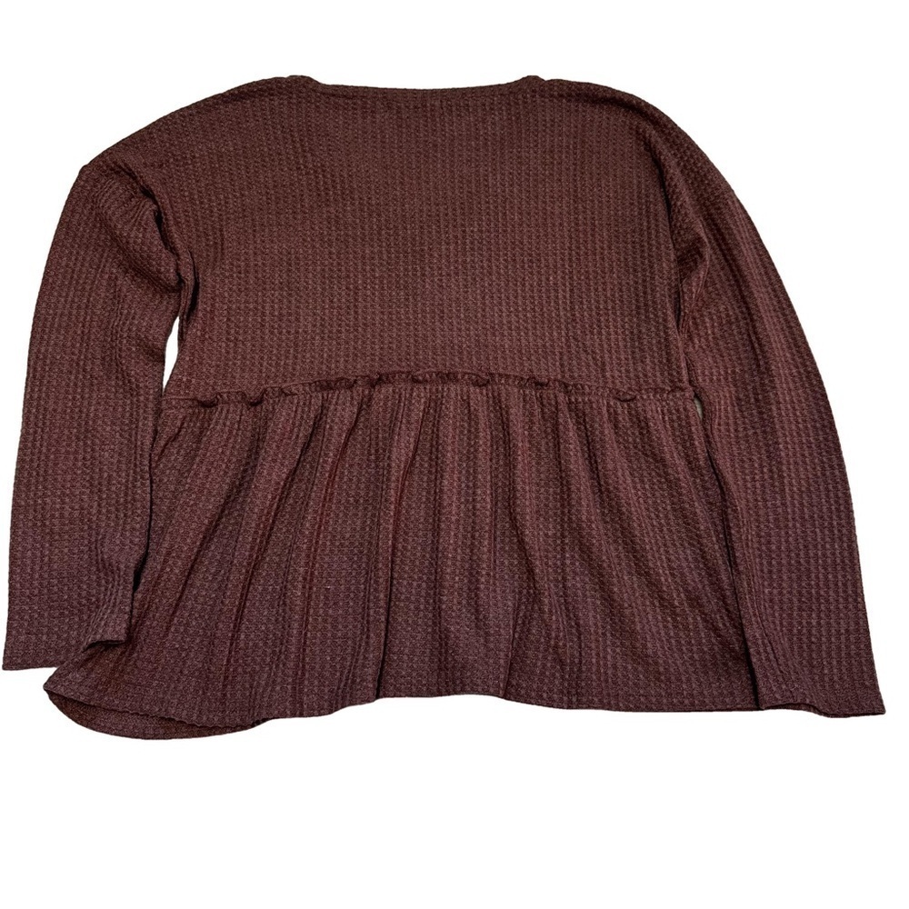 Lisa Robertson Brown Waffle Knit Top Size XS Peplum Long Sleeved V Neck NEW - Picture 3 of 13